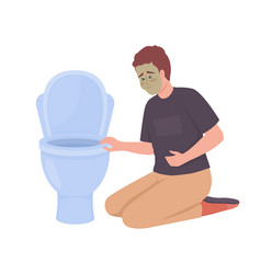 Man With Nausea Near Toilet Bowl Semi Flat Color