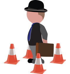 Person With Suitcase Stuck With Traffic Cones