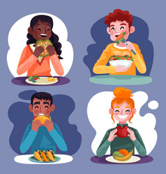 Hand Drawn Flat Design People Eating Set