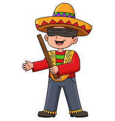 Mexican Boy Holding A Pinata Stick Cartoon Clipart