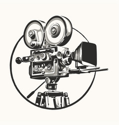 Retro Movie Camera Icon On A Tripod Isolated