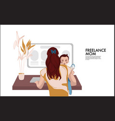 Business Woman Holding Child Working At Home