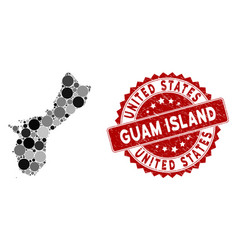 Mosaic Guam Island Map And Grunge Round Seal