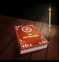 New Testament Book On Wood Table With Candle