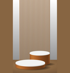 Realistic 3d Brown Wood White Cylinder Pedestal