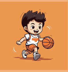 Little Boy Playing Basketball Cartoon Style