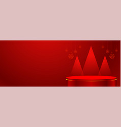 Modern Red Podium Web Banner With Christmas Tree