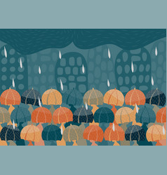 Rainy Day In City People With Umbrellas