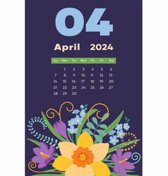 Floral April 2024 Calendar Template With Bright