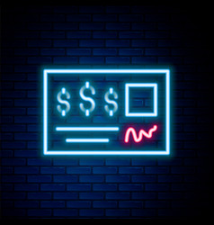 Glowing Neon Line Blank Template Of The Bank Check