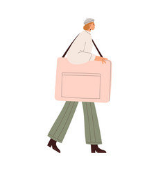 Woman Artist Going Carrying Art Portfolio Case