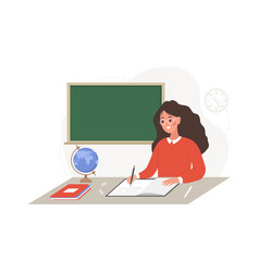 Female Teacher In Classroom Pedagogue Sitting At