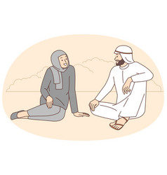 Happy Arabic Couple Talking Outdoors