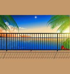 Landscape Balcony At Beach In Sunset