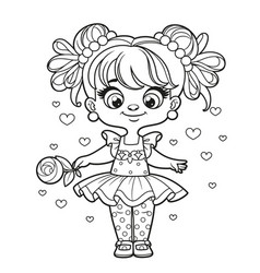 Cute Cartoon Girl In Tutu And Holding A Rose