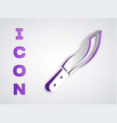 Paper Cut Machete Or Big Knife Icon Isolated