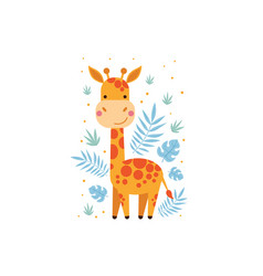 Cute Giraffe And Tropical Leaves