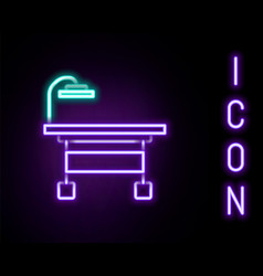 Glowing Neon Line Operating Table Icon Isolated