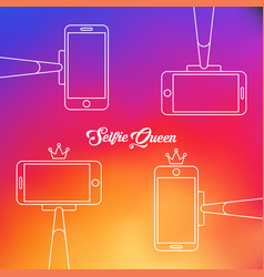 Selfie Queen Smartphone And Stick Line Art