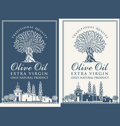 Labels For Olive Oil With Countryside Landscape