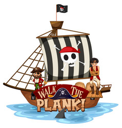 Walk Plank Font Banner With Pirate Ship