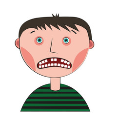 A Boy With Two Missing Teeth On White Background