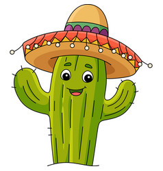 Cactus With Sombrero Cartoon Colored Clipart