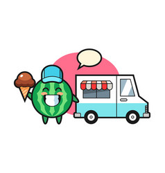 Mascot Cartoon Watermelon With Ice Cream Truck