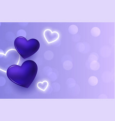 Purple Hearts Background With Glowing Neon Cute