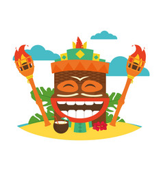 Hawaiian Tiki Mask And Torch Around Colorful