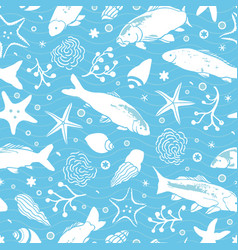 Sealife Linocut Style Fish Stripe Pattern