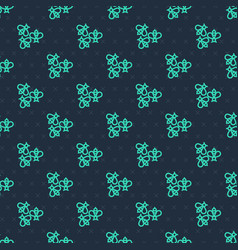 Green Line Bees Icon Isolated Seamless Pattern