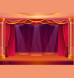 Theater Stage With Red Curtains And Spotlights