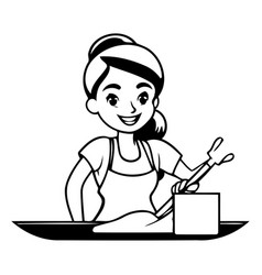 Woman Cooking On A Plate In A Flat Style