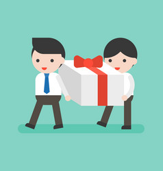 Two Businessman Carrying Big Present Box Business