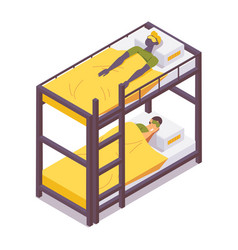 Men Sleeping In Bunk Bed Isometric Hostel Element