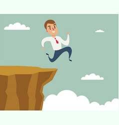 Businessman Running And Jump Over Cliff Gap