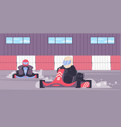 Sport Cars Or Karts On Racetrack During