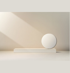 3d White Circle Sits On A Beige Shelf Podium