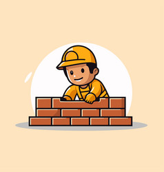 Construction Worker Building Brick Wall In Flat