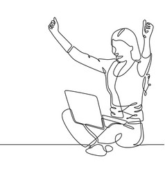 Continuous One Line Drawing Of A Girl With Laptop