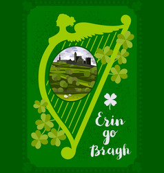 Greeting Card Harp Irish Landscape With Cashel