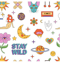 Groovy Psychedelic Stickers Set In Seamless