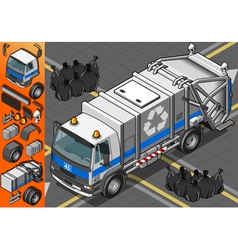 Isometric White Garbage Truck In Front View