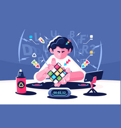 Man Collect Rubik Cube Timer Championship Concept