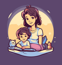 Mother And Daughter Reading A Book In Cartoon