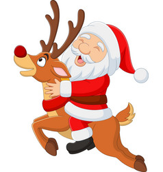 Cartoon Happy Santa Claus Riding A Deer