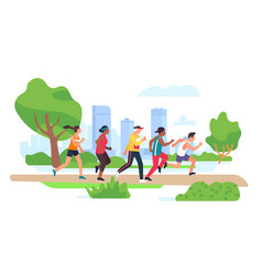 City Park Running People Group Engaged In Jogging