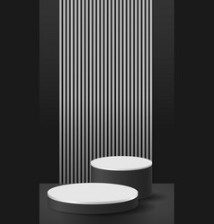 Realistic 3d White Wood Black Cylinder Pedestal