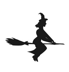 Black Witch Silhouette Flying On Magic Broom